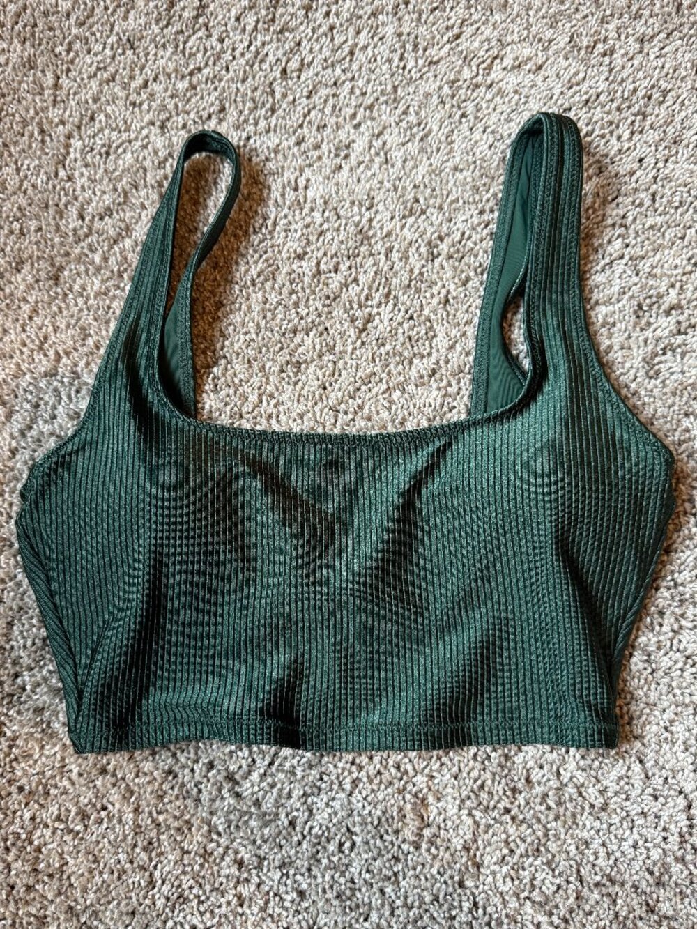Aerie Scoop Longline Shimmer Ribbed Green Bikini Top Size Small - Picture 1 of 2